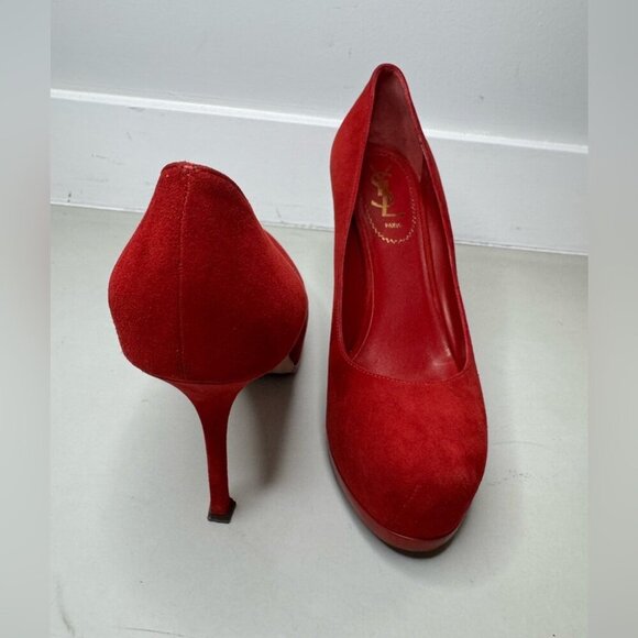 Saint Laurent Red/Coral Suede Tribtoo Platform Pumps – Size 39 - Picture 2 of 16